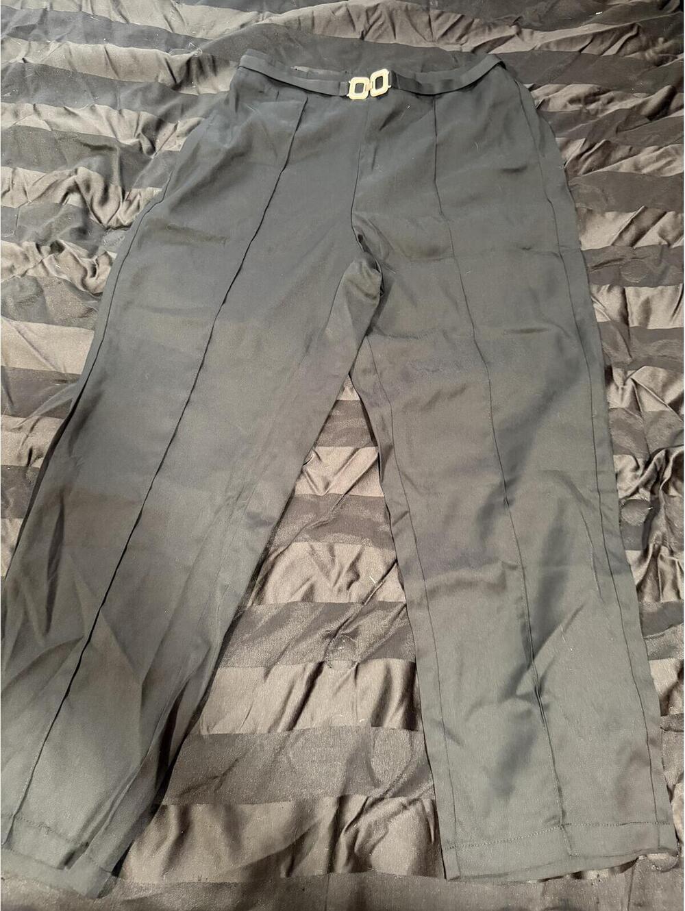 Black Women's Trousers with Decorative Buckle -‎ Size XL
